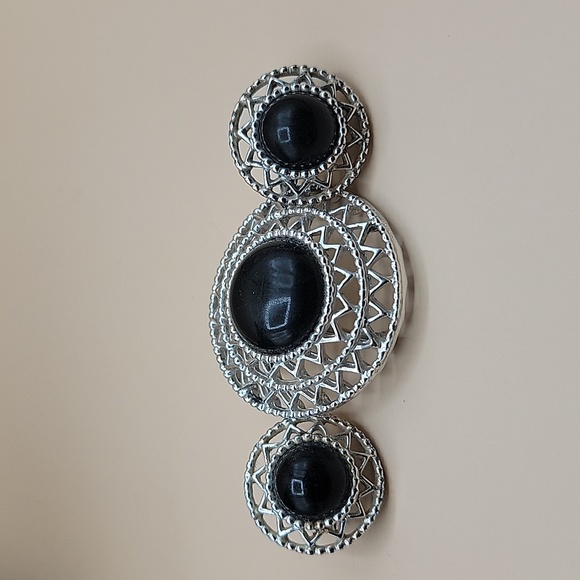 SARAH COVENTRY Brooch & Earring set Silver Onyx Black - Picture 1 of 4